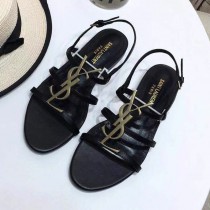 Saint Laurent Cassandra Open Sandals In Leather Black