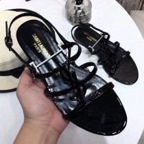 Saint Laurent Cassandra Open Sandals In Patent Leather Black